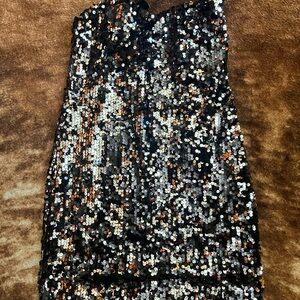 As U Wish Black and Silver Sequin Backless Dress
